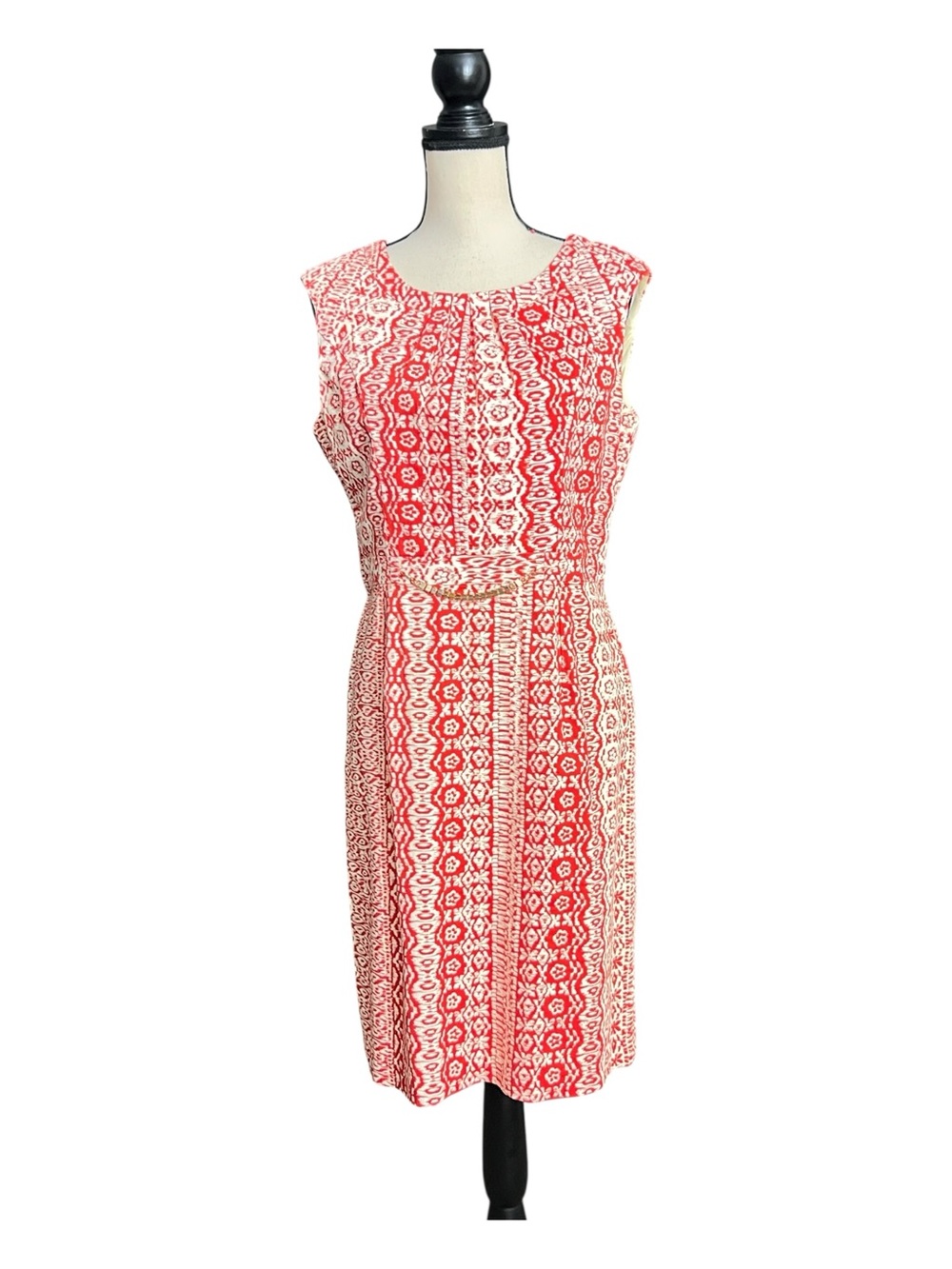 Ellen Tracy Red & Cream Sleeveless Printed Sheath Dress Size 8